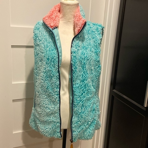 Simply Southern Fleece Vest Mint Pink Sherpa Size Medium - Picture 7 of 8
